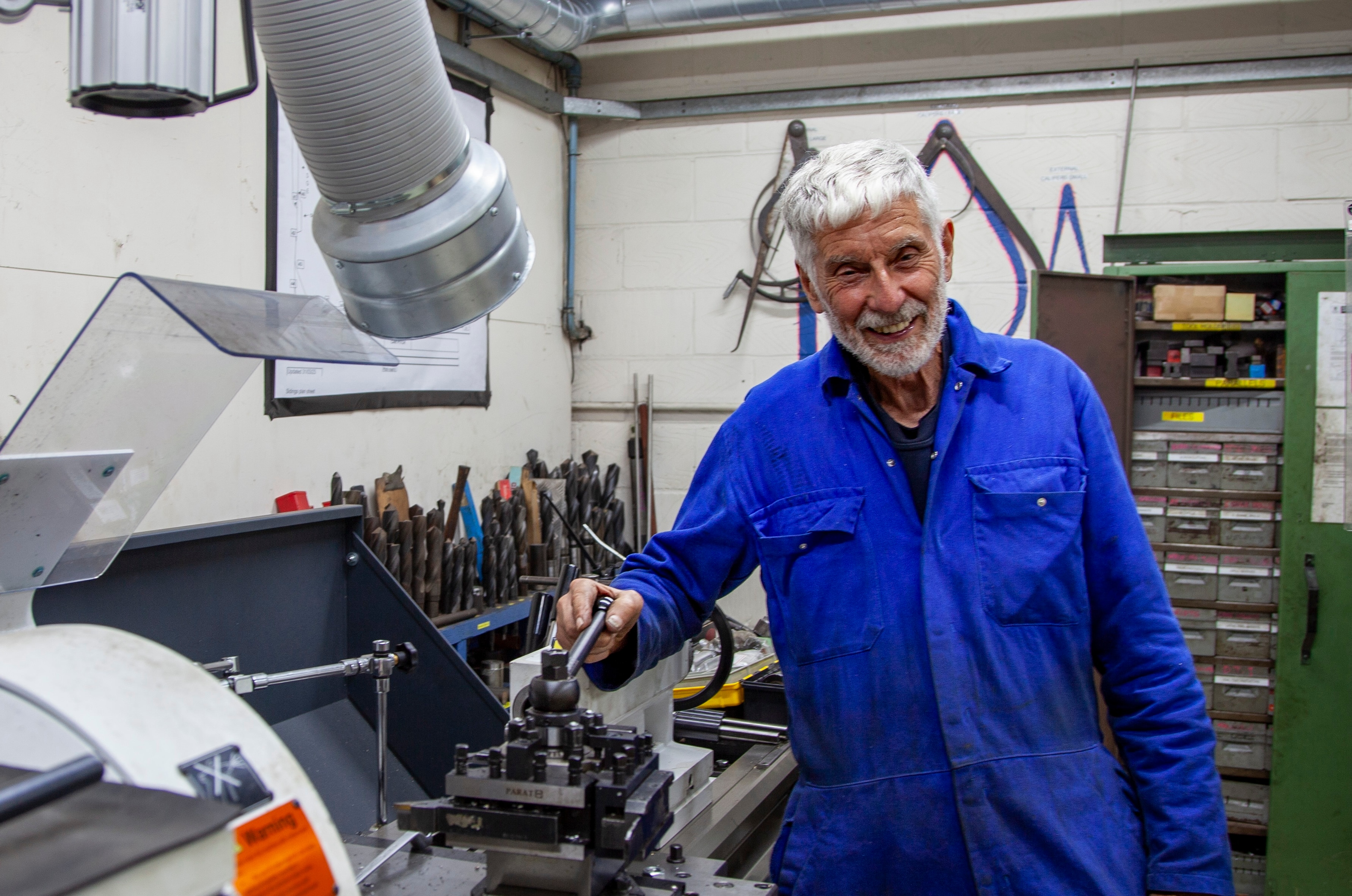 Ford Europe's longest-serving employee, Eddie O'Brien, in his familiar machine shop